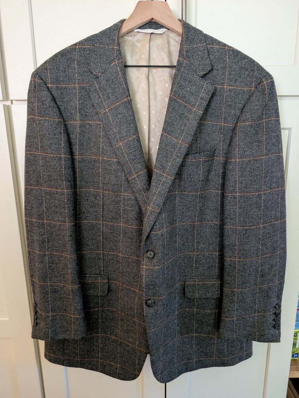 Samuelsohn Windowpane Sport Coat Wool Blazer - Gray with Brown Windowpane